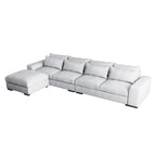 Divano sezionale modulare grigio chiaro/blu scuro con pouf, 5 posti a sedere