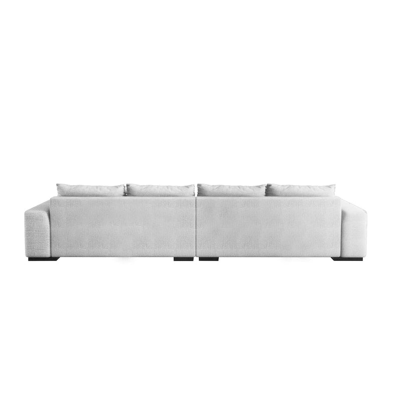 Divano sezionale modulare grigio chiaro/blu scuro con pouf, 5 posti a sedere