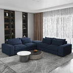 Divano sezionale modulare grigio chiaro/blu scuro con pouf, 5 posti a sedere