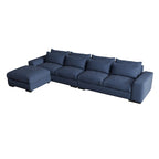 Divano sezionale modulare grigio chiaro/blu scuro con pouf, 5 posti a sedere