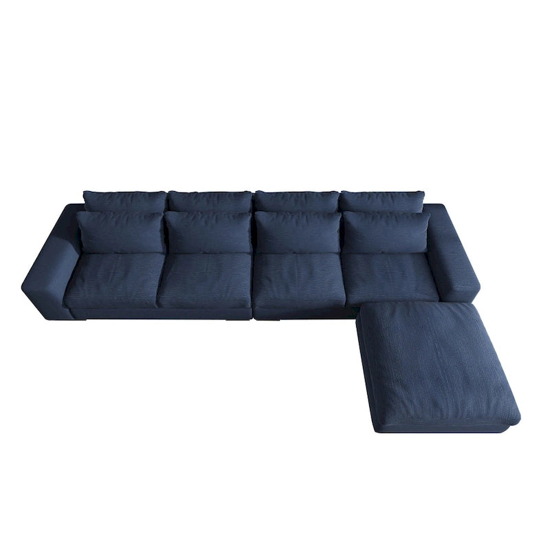 Divano sezionale modulare grigio chiaro/blu scuro con pouf, 5 posti a sedere