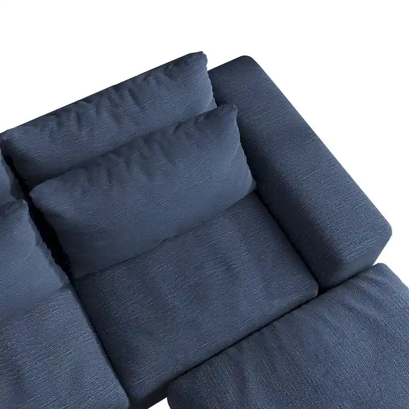 Divano sezionale modulare grigio chiaro/blu scuro con pouf, 5 posti a sedere