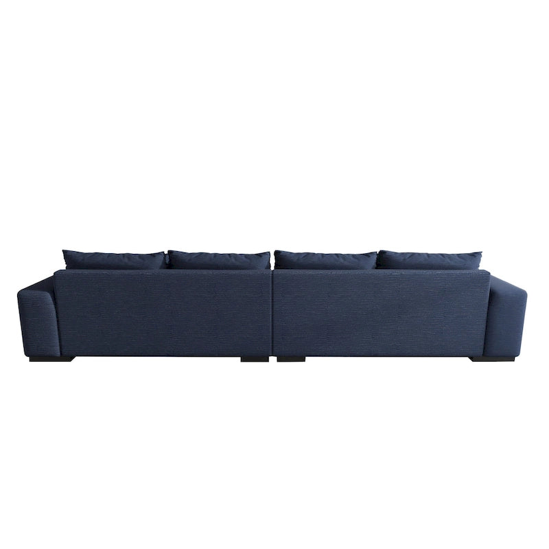 Divano sezionale modulare grigio chiaro/blu scuro con pouf, 5 posti a sedere