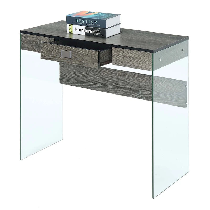 Scrivania moderna multicolore con lato in vetro e cassetto, singola