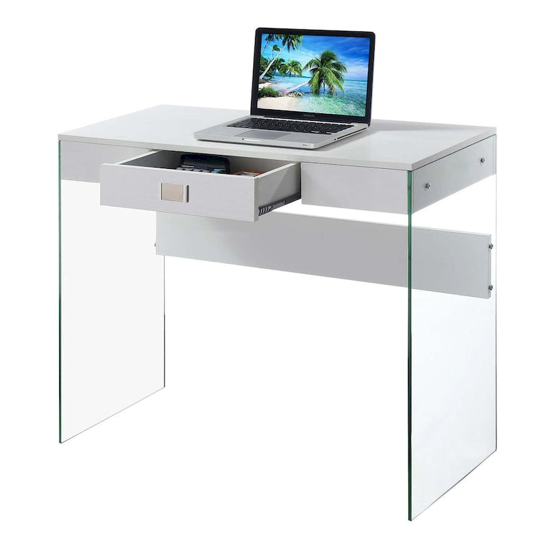 Scrivania moderna multicolore con lato in vetro e cassetto, singola