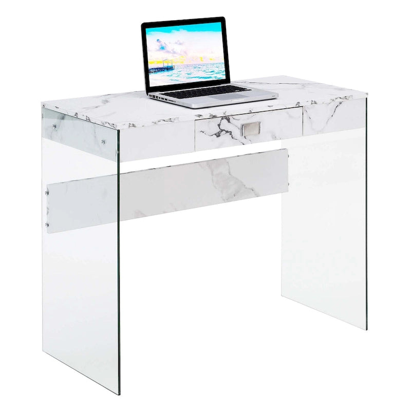 Scrivania moderna multicolore con lato in vetro e cassetto, singola