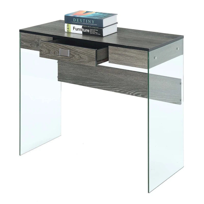 Scrivania moderna multicolore con lato in vetro e cassetto, singola