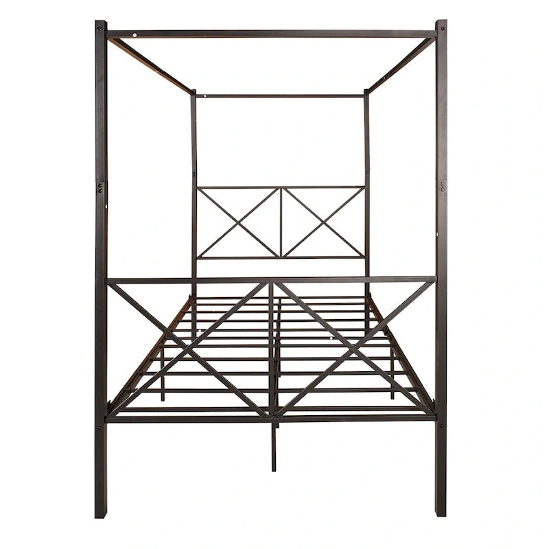 Telaio per letto a baldacchino in metallo nero, testiera a forma di X, piazza singola/piazza francese/matrimoniale, 1-2 persone