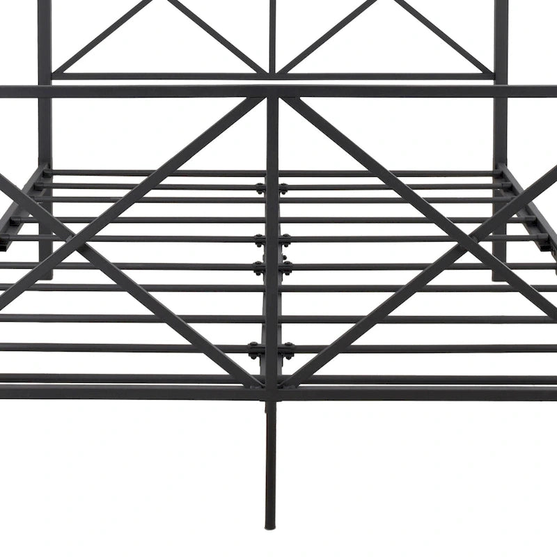 Telaio per letto a baldacchino in metallo nero, testiera a forma di X, piazza singola/piazza francese/matrimoniale, 1-2 persone