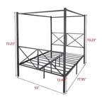 Telaio per letto a baldacchino in metallo nero, testiera a forma di X, piazza singola/piazza francese/matrimoniale, 1-2 persone