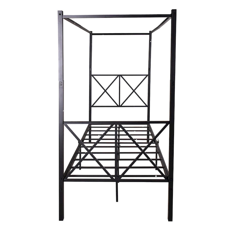Telaio per letto a baldacchino in metallo nero, testiera a forma di X, piazza singola/piazza francese/matrimoniale, 1-2 persone