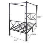 Telaio per letto a baldacchino in metallo nero, testiera a forma di X, piazza singola/piazza francese/matrimoniale, 1-2 persone