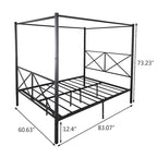 Telaio per letto a baldacchino in metallo nero, testiera a forma di X, piazza singola/piazza francese/matrimoniale, 1-2 persone