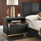 Set camera da letto Queen con Chevron Nero Intagliato e Gambe Dorate – da 3 a 6 Pezzi