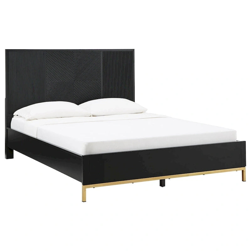 Set camera da letto Queen con Chevron Nero Intagliato e Gambe Dorate – da 3 a 6 Pezzi