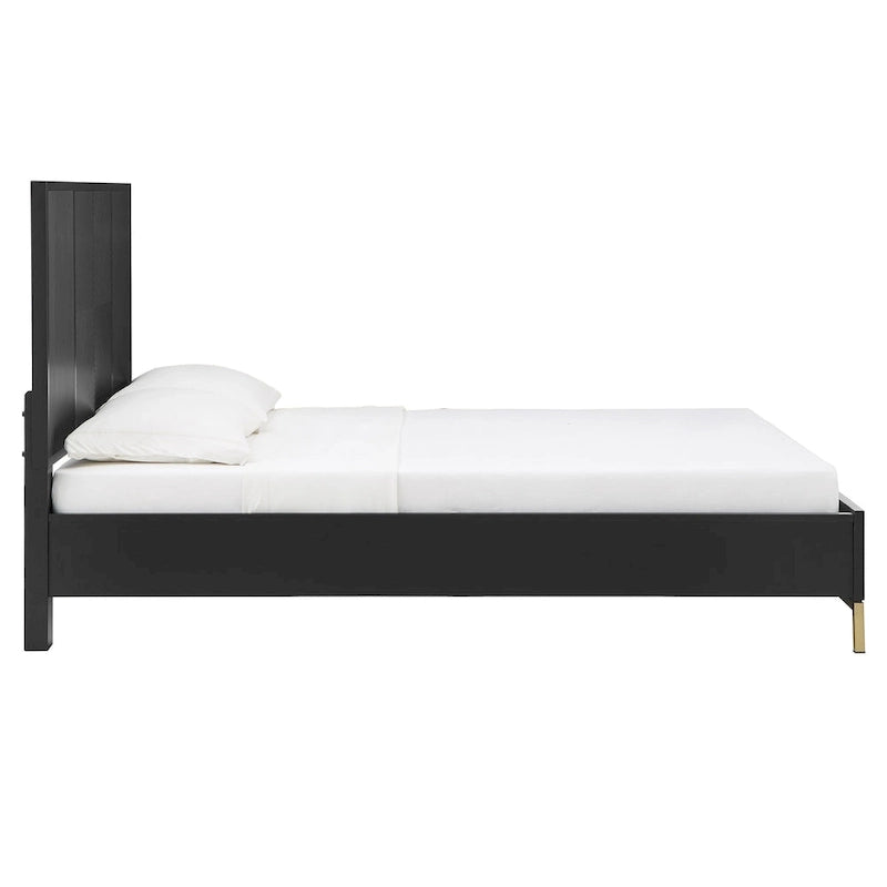 Set camera da letto Queen con Chevron Nero Intagliato e Gambe Dorate – da 3 a 6 Pezzi