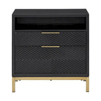 Set camera da letto Queen con Chevron Nero Intagliato e Gambe Dorate – da 3 a 6 Pezzi