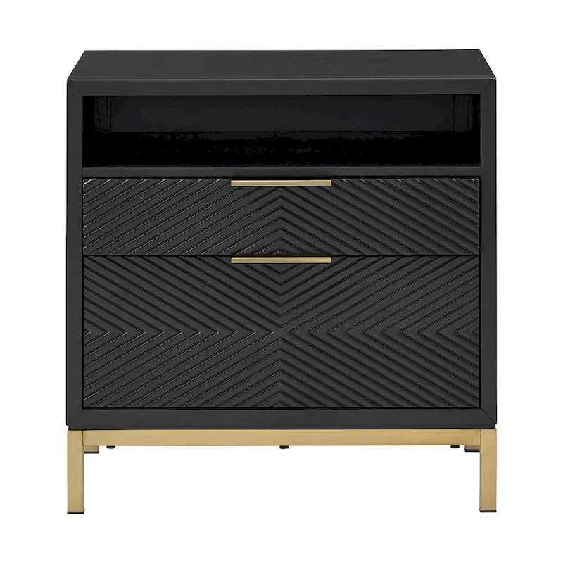 Set camera da letto Queen con Chevron Nero Intagliato e Gambe Dorate – da 3 a 6 Pezzi