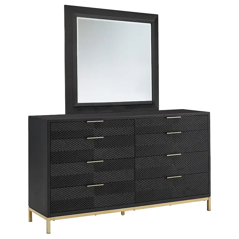 Set camera da letto Queen con Chevron Nero Intagliato e Gambe Dorate – da 3 a 6 Pezzi