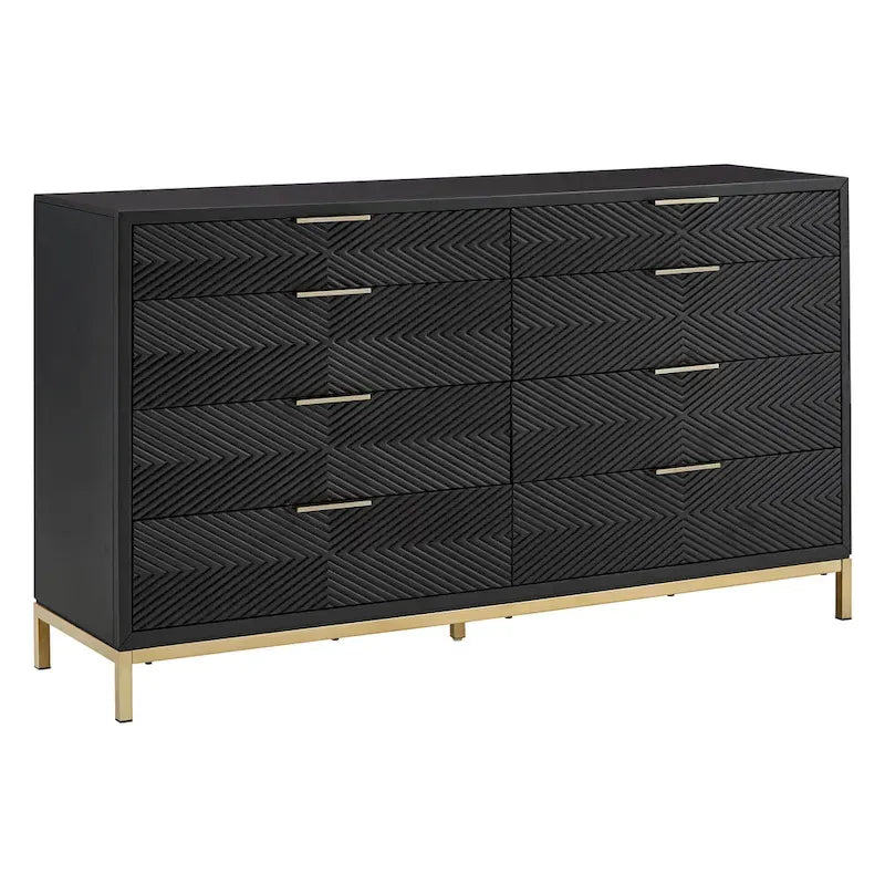 Set camera da letto Queen con Chevron Nero Intagliato e Gambe Dorate – da 3 a 6 Pezzi