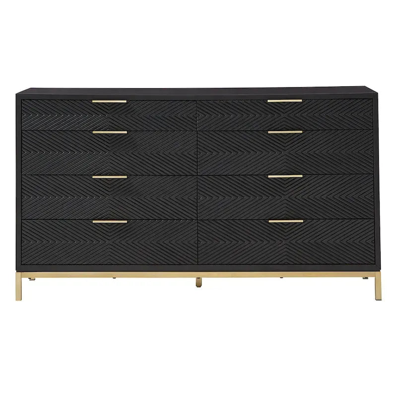 Set camera da letto Queen con Chevron Nero Intagliato e Gambe Dorate – da 3 a 6 Pezzi