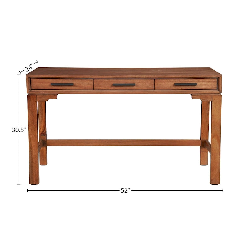 Scrivania grande in acero miele/gesso bianco con 3 cassetti, 1 persona