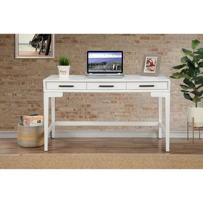Scrivania grande in acero miele/gesso bianco con 3 cassetti, 1 persona