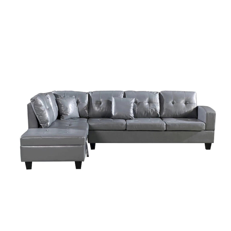 Divano Sezionale a 3 Posti in Similpelle Marrone con Chaise Longue Sinistra e Pouf Contenitore