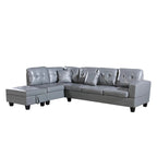 Divano Sezionale a 3 Posti in Similpelle Marrone con Chaise Longue Sinistra e Pouf Contenitore
