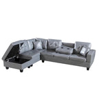 Divano Sezionale a 3 Posti in Similpelle Marrone con Chaise Longue Sinistra e Pouf Contenitore