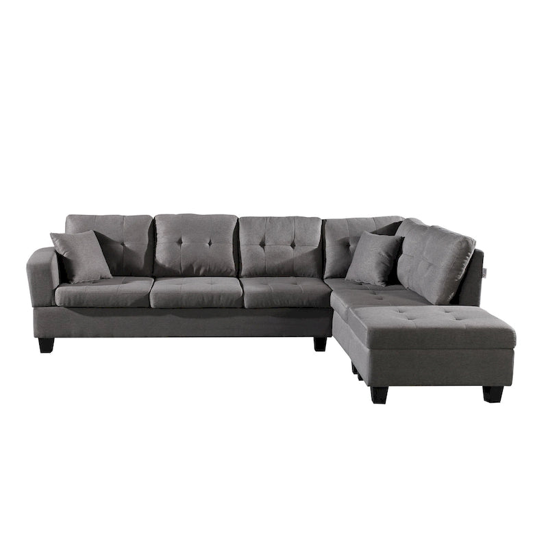 Divano Sezionale a 3 Posti in Similpelle Marrone con Chaise Longue Sinistra e Pouf Contenitore