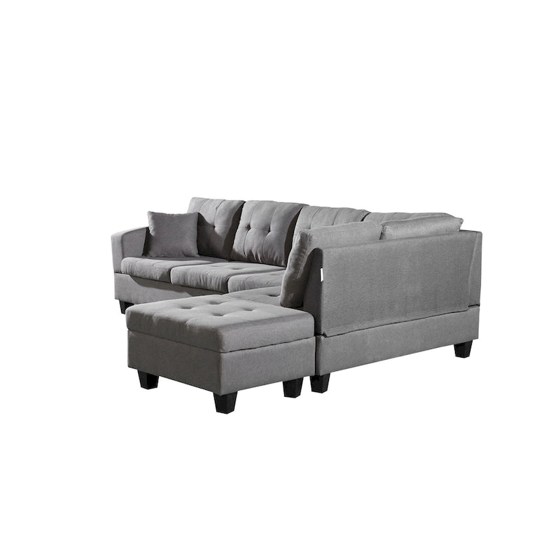 Divano Sezionale a 3 Posti in Similpelle Marrone con Chaise Longue Sinistra e Pouf Contenitore