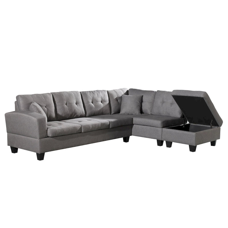 Divano Sezionale a 3 Posti in Similpelle Marrone con Chaise Longue Sinistra e Pouf Contenitore