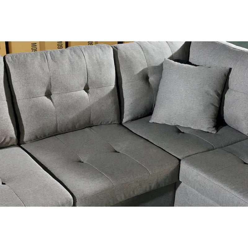 Divano Sezionale a 3 Posti in Similpelle Marrone con Chaise Longue Sinistra e Pouf Contenitore