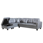 Divano Sezionale a 3 Posti in Similpelle Marrone con Chaise Longue Sinistra e Pouf Contenitore