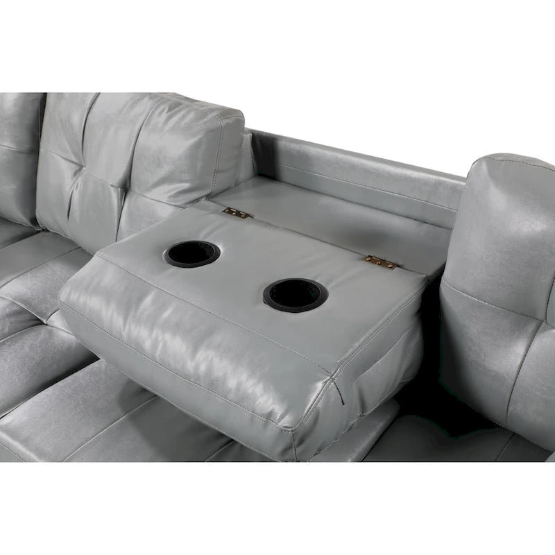Divano Sezionale a 3 Posti in Similpelle Marrone con Chaise Longue Sinistra e Pouf Contenitore