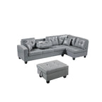 Divano Sezionale a 3 Posti in Similpelle Marrone con Chaise Longue Sinistra e Pouf Contenitore