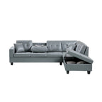Divano Sezionale a 3 Posti in Similpelle Marrone con Chaise Longue Sinistra e Pouf Contenitore