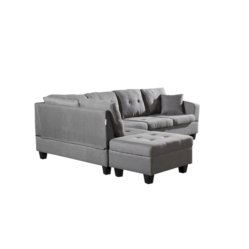 Divano Sezionale a 3 Posti in Similpelle Marrone con Chaise Longue Sinistra e Pouf Contenitore