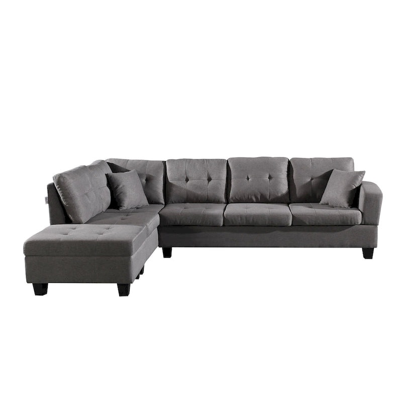 Divano Sezionale a 3 Posti in Similpelle Marrone con Chaise Longue Sinistra e Pouf Contenitore