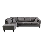 Divano Sezionale a 3 Posti in Similpelle Marrone con Chaise Longue Sinistra e Pouf Contenitore