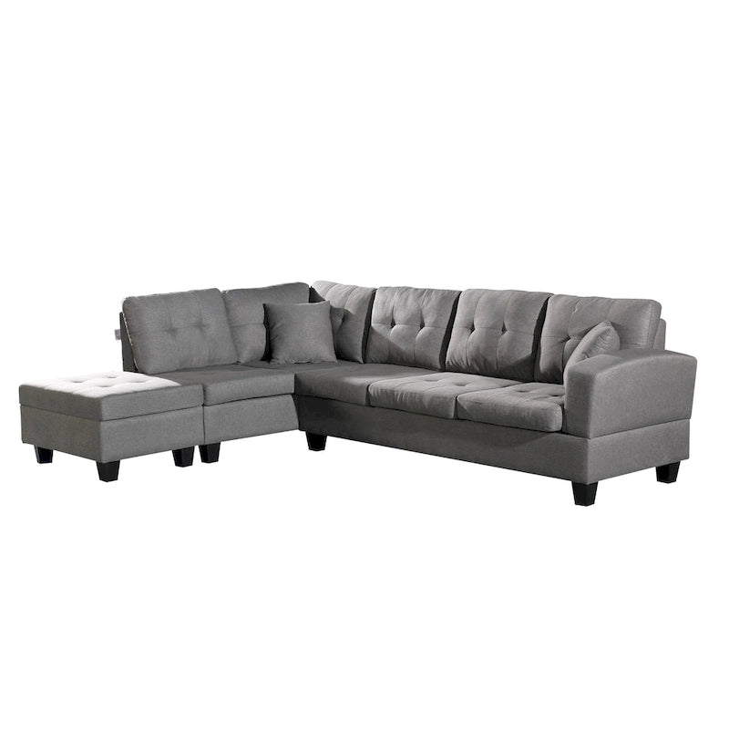 Divano Sezionale a 3 Posti in Similpelle Marrone con Chaise Longue Sinistra e Pouf Contenitore