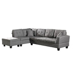 Divano Sezionale a 3 Posti in Similpelle Marrone con Chaise Longue Sinistra e Pouf Contenitore