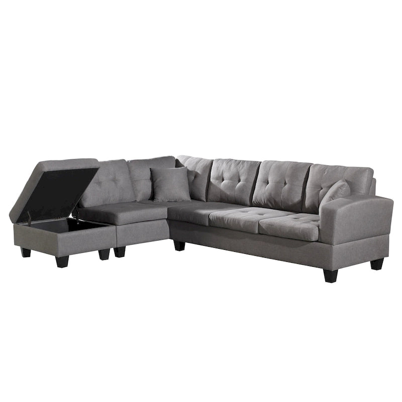 Divano Sezionale a 3 Posti in Similpelle Marrone con Chaise Longue Sinistra e Pouf Contenitore