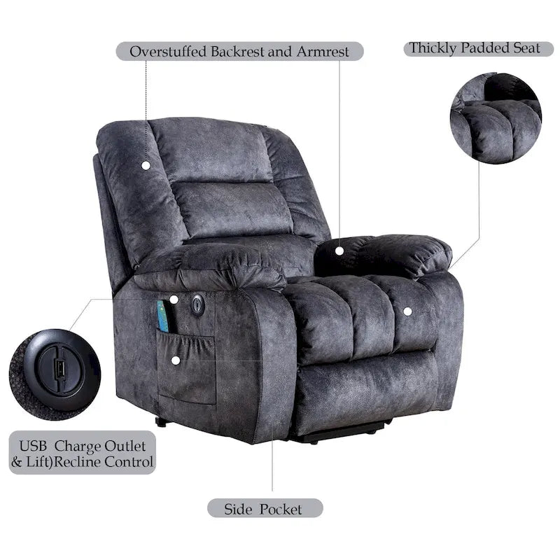 Poltrona reclinabile massaggiante Power Lift, bronzo/grigio/marrone, monoposto