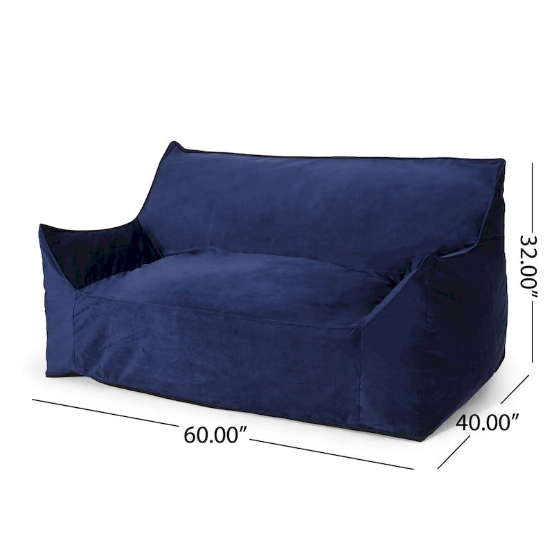 Poltrona sacco in velluto a 2 posti con braccioli, grigia/tortora/rosa/blu