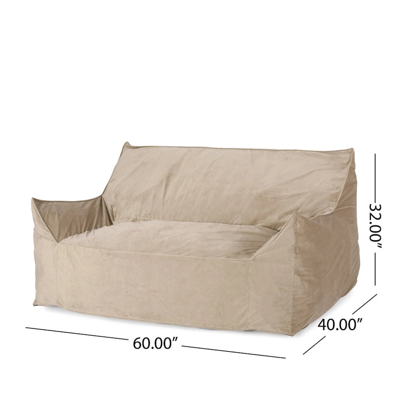 Poltrona sacco in velluto a 2 posti con braccioli, grigia/tortora/rosa/blu