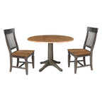 Set da pranzo rotondo con tavolo a ribalta Hickory/Washed Coal, 2 posti, sedie con schienale a doghe