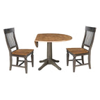 Set da pranzo rotondo con tavolo a ribalta Hickory/Washed Coal, 2 posti, sedie con schienale a doghe
