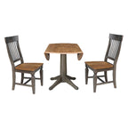 Set da pranzo rotondo con tavolo a ribalta Hickory/Washed Coal, 2 posti, sedie con schienale a doghe